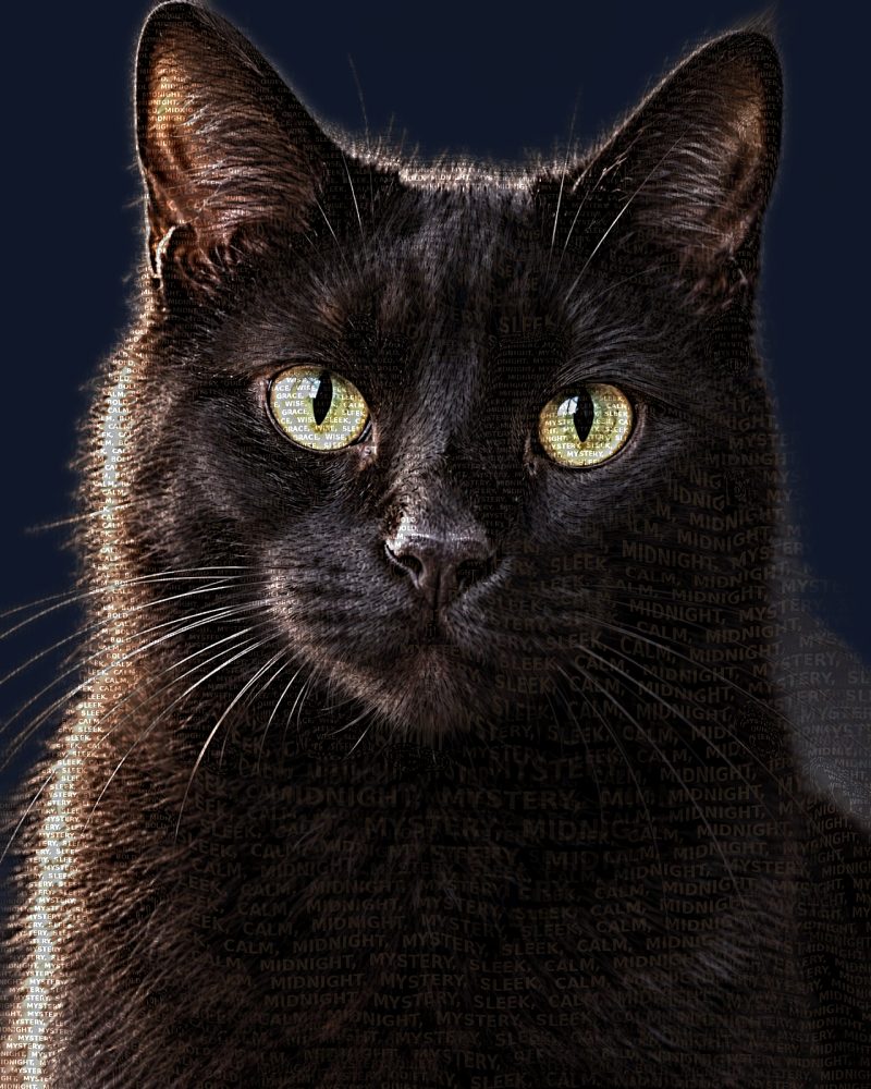 Black cat word art portrait