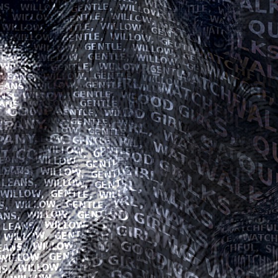 Close-up: the portrait is made entirely of words